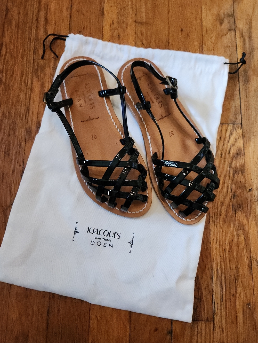 DÔEN x K. Jacques Black Peche Sandal in Noir NEW NWT - Picture 2 of 7